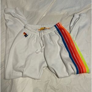 aviator nation white/neon stripes sweatpants